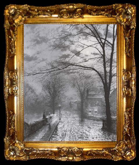 framed  Atkinson Grimshaw A Lane by Moonlight with Twon Figures, ta009-2